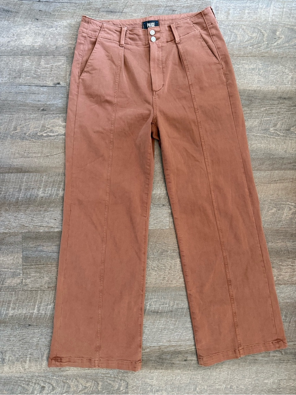 Paige Terracotta Wide Leg Jeans Size 30 High Rise Front Seam Stretch Pants
